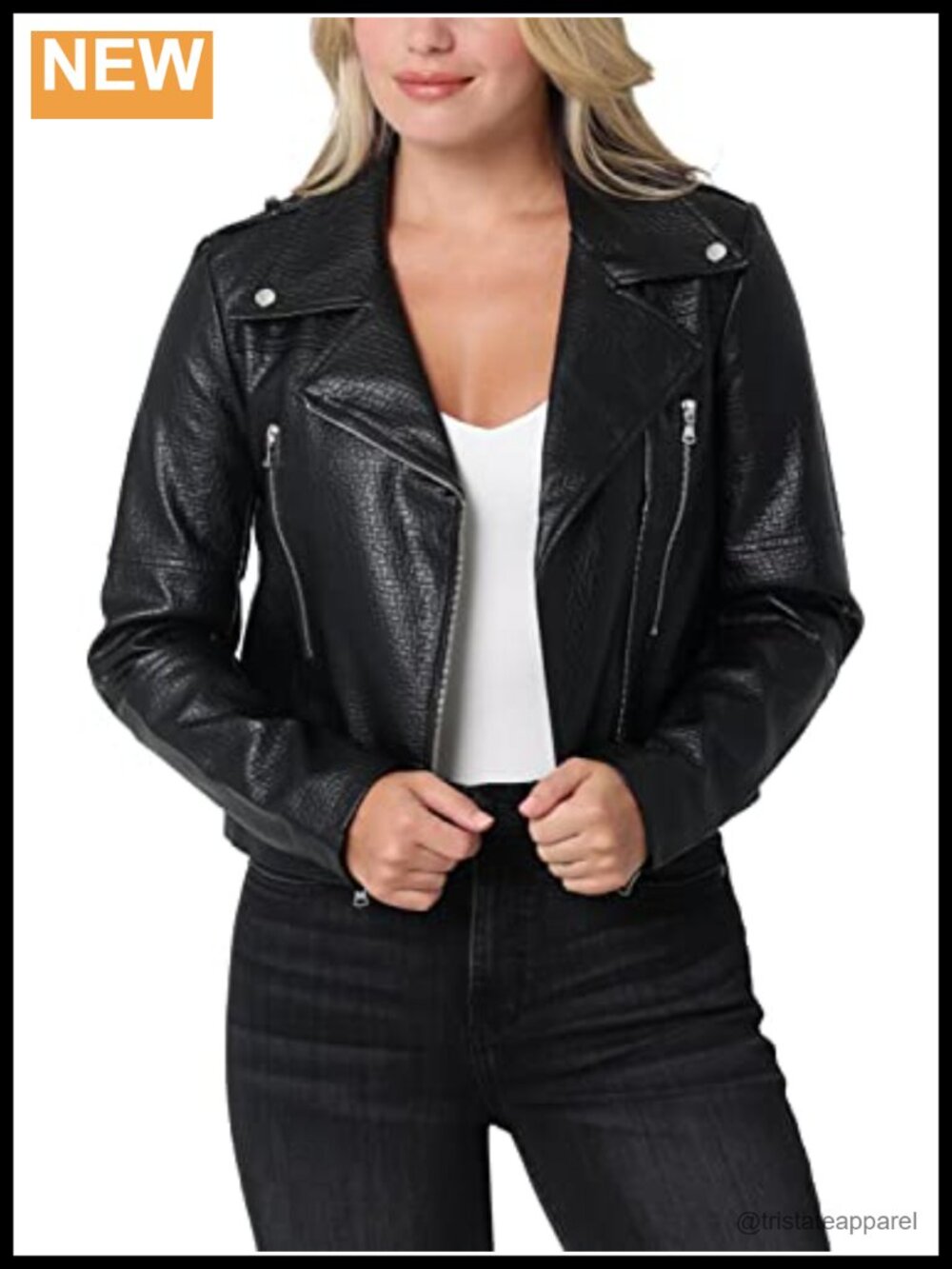 Women's Faux Leather Moto Jacket with Zipper Details